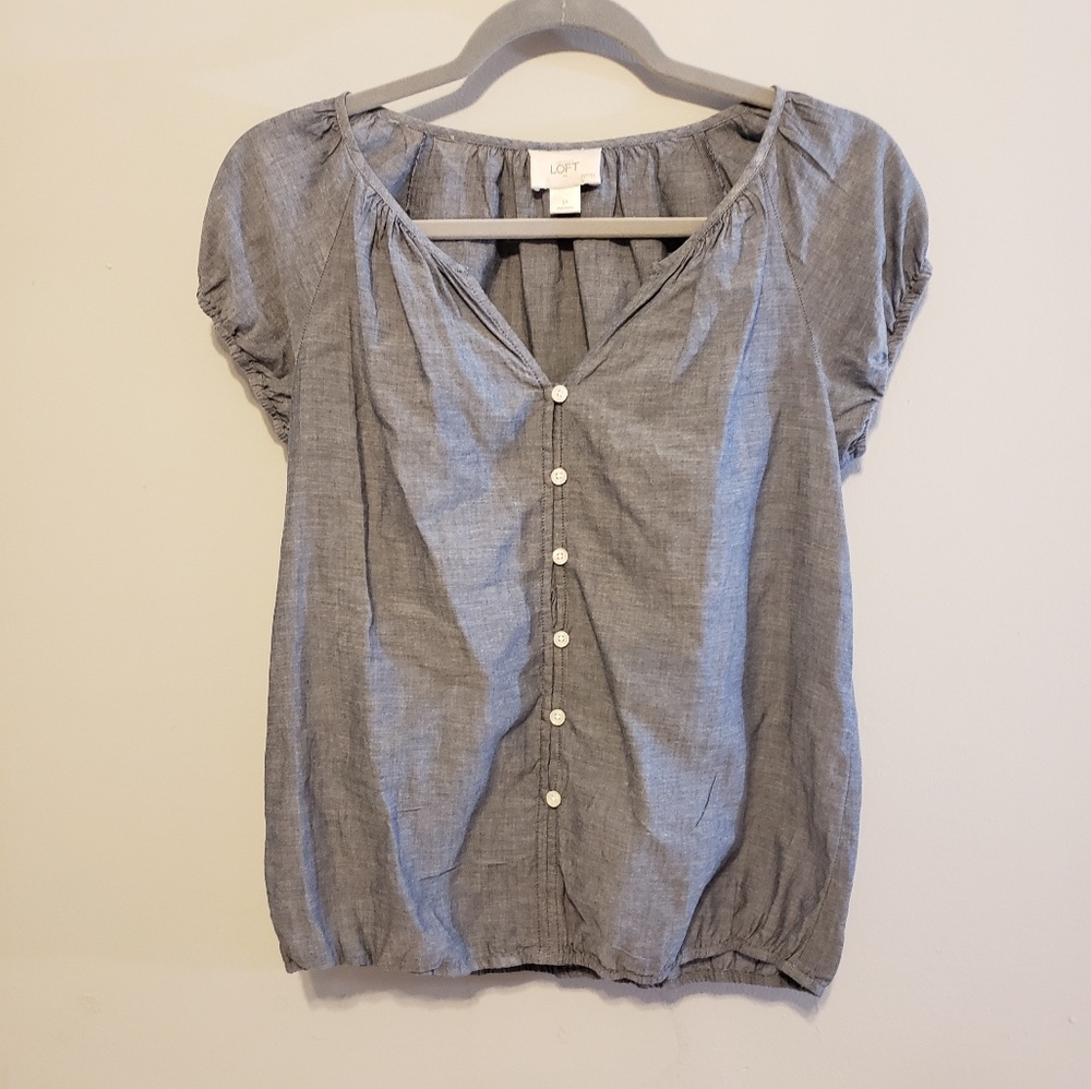 Loft Short Sleeve Chambray Button Up Top Sz. SP